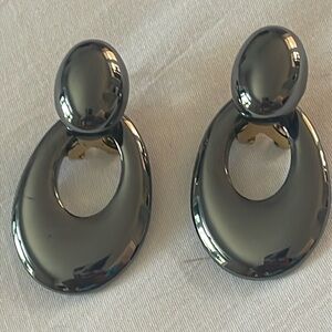 SOLD:   Vintage Hematite Oval Door Knocker Pierced Earrings